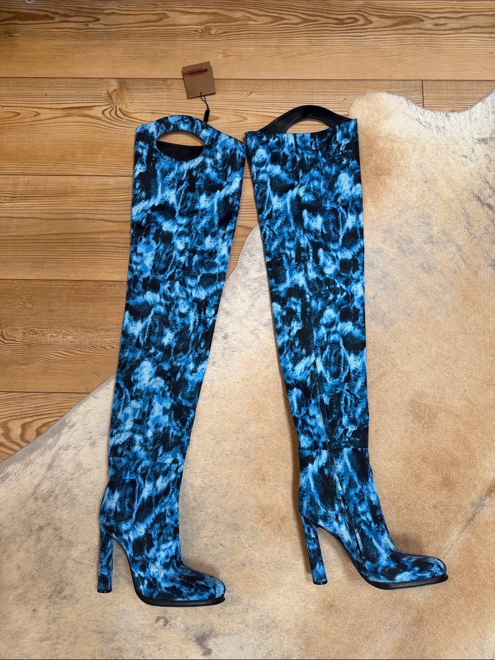 Burberry Blue and Black Over-the-Knee Boots